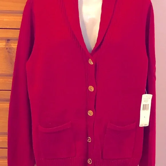 AUTHENTIC RALPH LAUREN CLASSIC RED BUTTON DOWN SWEATER SZ L - Picture 1 of 13